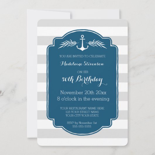 Invitation Vintage Stripes Nautique 50ème anniversaire (Dos)