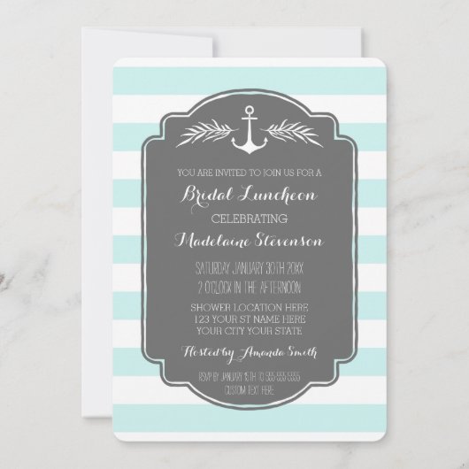 Invitation Vintage Stripes Nautique Nautical Bridal Lunch Inv (Dos)