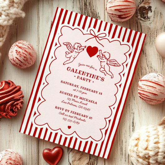 Invitation Vintage Style Cupid Doodles Galentine's Day Party