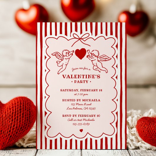 Invitation Vintage Style Cupid Doodles Valentine's Day Party
