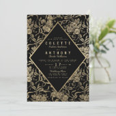 Invitation Vintage style noir arc-en-mariage fleuri (Debout devant)