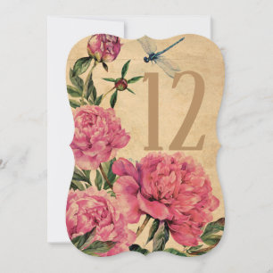 Invitation Vintage Style Peony & Dragonfly Tableau Numéro Car