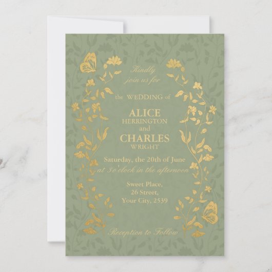 Invitation Vintage style Sage Green Mariage (Devant)