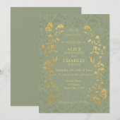 Invitation Vintage style Sage Green Mariage (Devant / Derrière)