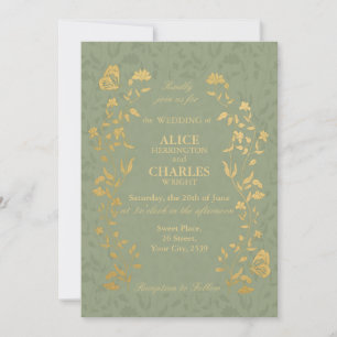 Invitation Vintage style Sage Green Mariage