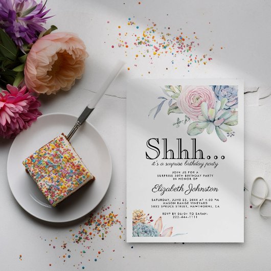 Invitation Vintage Succulente Florale Surprise fête d'anniver