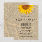 Invitation Vintage Sunflower Old Newspaper Fête des mariées (Devant / Derrière)