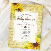 Invitation Vintage Sunflower Script Baby Shower