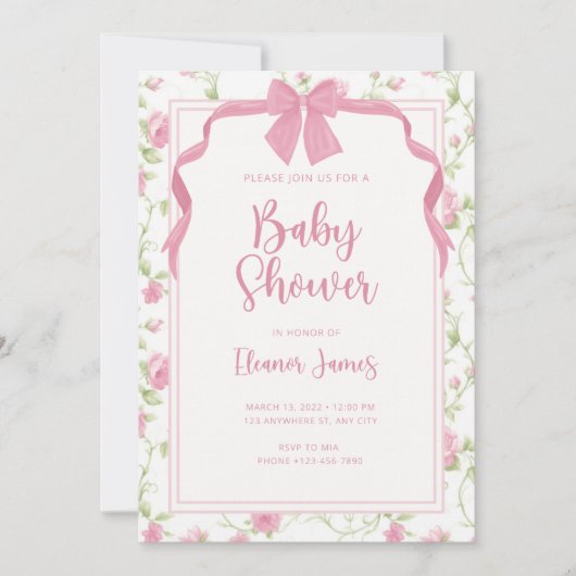 Invitation vintage sur le Baby shower floral (Devant)