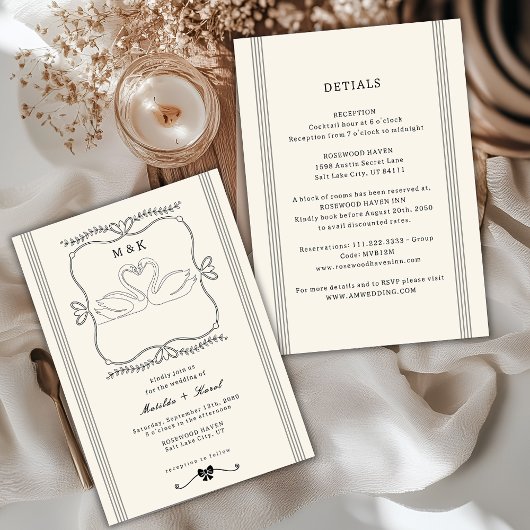 Invitation Vintage Swans All In One Monogram Wedding