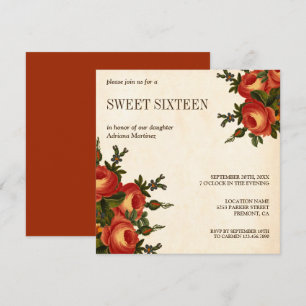 Invitation Vintage Sweet sixteen Floral Orange Rustique