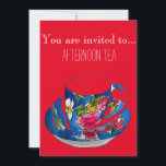 Invitation Vintage tasse de thé l'après-midi thé<br><div class="desc">Un thé de l'après-midi, un thé du matin, un thé du matin ou une invitation au thé haut en couleur et mignon, qui convient à tous ceux qui reçoivent un thé de l'après-midi ou du matin. Ce joli design a une illustration originale dessinée à la main par l'artiste Sacha Grossel...</div>