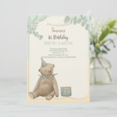 Invitation vintage Teddy Bear First Birthday (Debout devant)