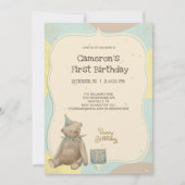 Invitation vintage Teddy Bear First Birthday (Devant)