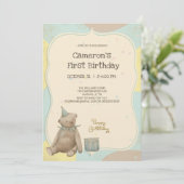 Invitation vintage Teddy Bear First Birthday (Debout devant)