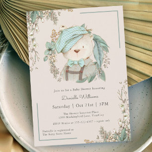 Invitation Vintage Teddy Bear Migny Baby shower pour garçon