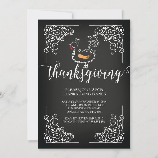 Invitation vintage Thanksgiving Diner Party (Devant)