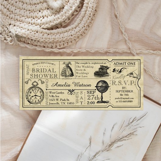 Invitation vintage Ticket de douche nuptiale