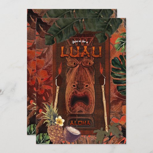 Invitation Vintage Tiki Aloha Hawaiian Luau fête d'anniversai (Devant / Derrière)