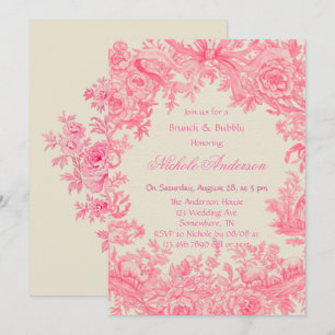 Invitation Vintage Toile rose Brunch & Bubbly