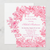 Invitation Vintage Toile rose Brunch & Bubbly (Devant / Derrière)