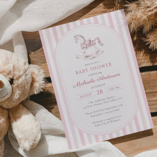 Invitation Vintage Toile rose Rocking Horse Girl Baby shower