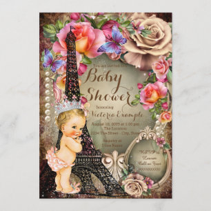 Invitation Vintage Tour Eiffel Baby shower Paris