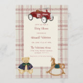 Invitation Vintage Toy Car Teddy Bear Baby Shower (Devant)
