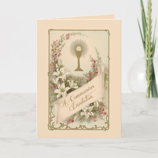 Invitation vintage traditionnelle catholique commu (Devant)