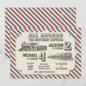 Invitation Vintage Train Joint Birthday (Devant / Derrière)