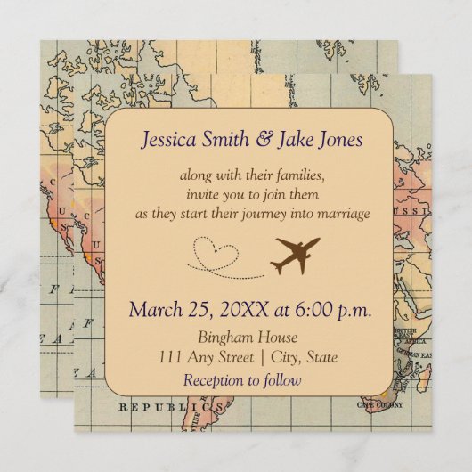 Invitation Vintage, Travel Themed Wedding Invite (Devant / Derrière)