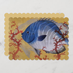 Invitation Vintage Tropical Blue Fish Coral Marine Ocean Life