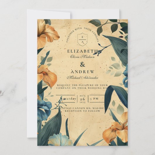 Invitation Vintage Tropical Botanical Wedding (Devant)