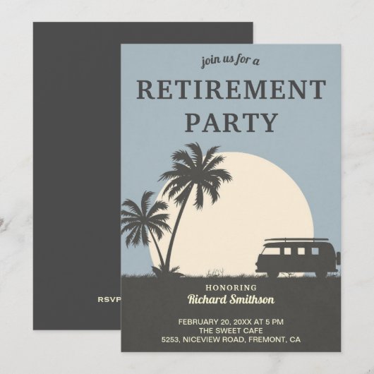 Invitation Vintage Tropical Van Retirement Party (Devant / Derrière)