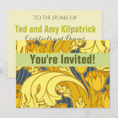 Invitation Vintage Tulip Blue Gold Motif (Devant / Derrière)