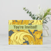 Invitation Vintage Tulip Blue Gold Motif (Debout devant)