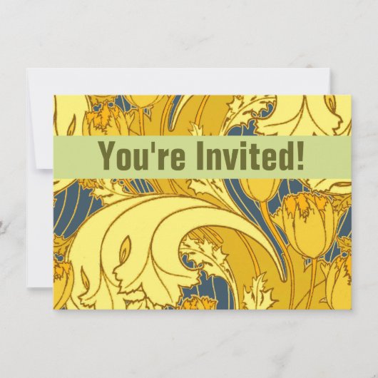 Invitation Vintage Tulip Blue Gold Motif (Devant)
