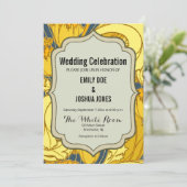 Invitation Vintage Tulip Blue Gold Motif (Debout devant)