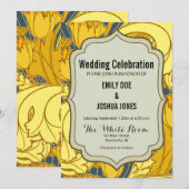 Invitation Vintage Tulip Blue Gold Motif (Devant / Derrière)