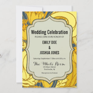 Invitation Vintage Tulip Blue Gold Motif
