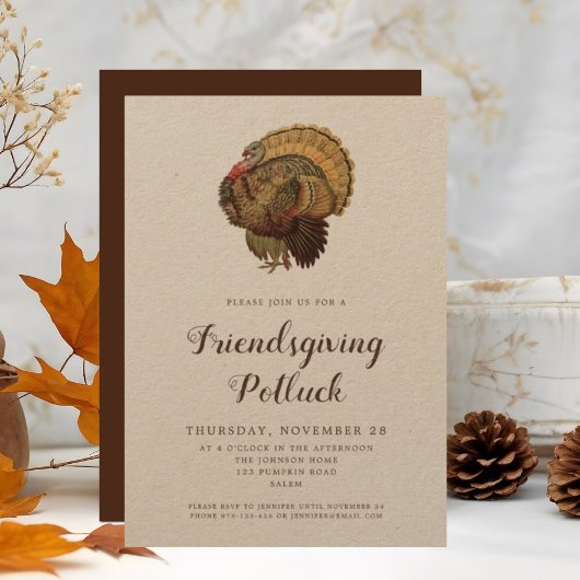 Invitation Vintage Turquie Thanksgiving Potluck