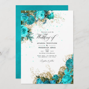 Invitation Vintage Turquoise et or Shabby Mariage Photo