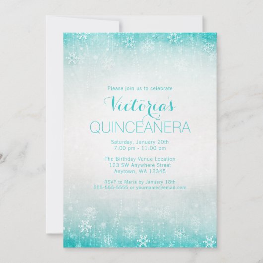 Invitation Vintage Turquoise hiver Wonderland Quinceanera Inv (Devant)