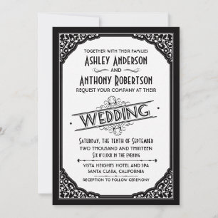 Invitation Vintage Typographie Défiler noir blanc Mariage