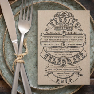 Invitation Vintage Typographie moderne Billet Mariage Inviter
