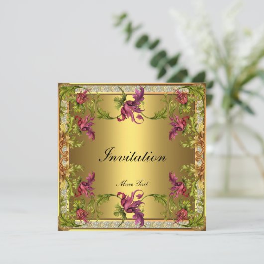 Invitation Vintage Verrou Floral Frame (Debout devant)