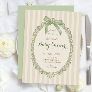 Invitation Vintage vert beige élégant doux bébé shower