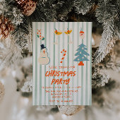 Invitation Vintage Vert Illustré fête de Noël rayé