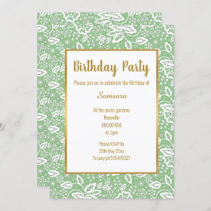 INVITATION VINTAGE VERT LACE BLANCHE OR TOUTE OCCASION