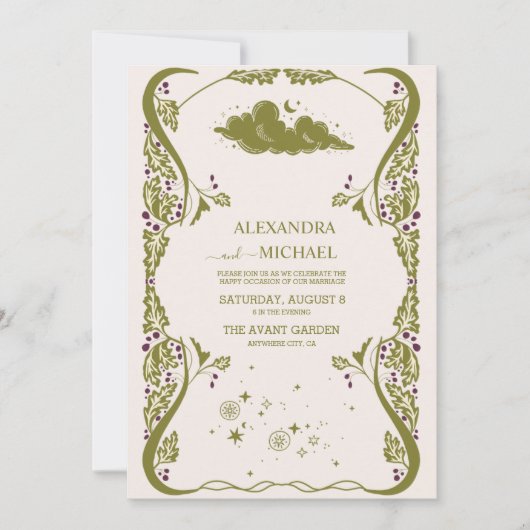 Invitation Vintage vert Mystical Botanical Mariage (Devant)